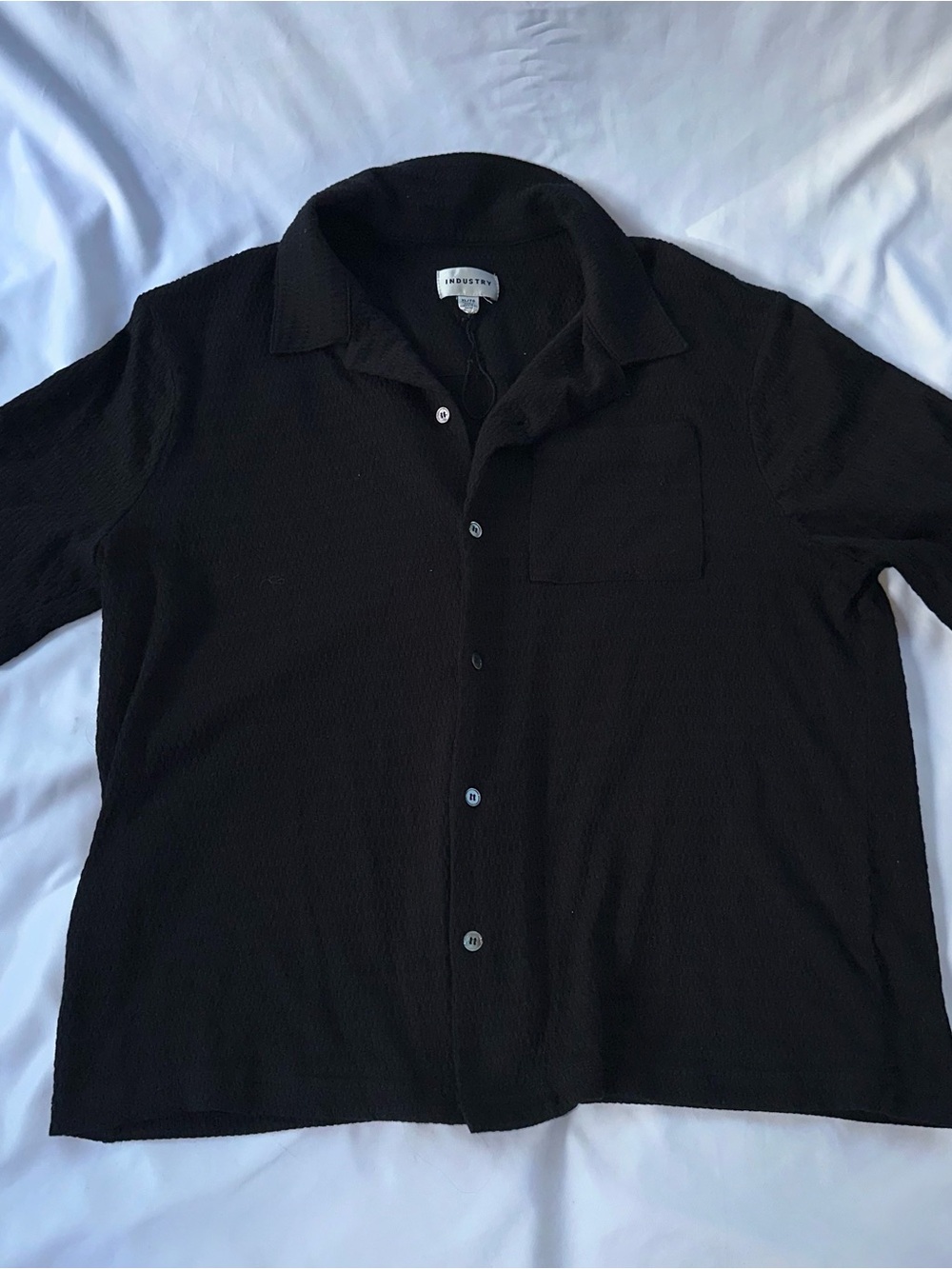Casual Black Button-Down Shirt with Chest Pocket